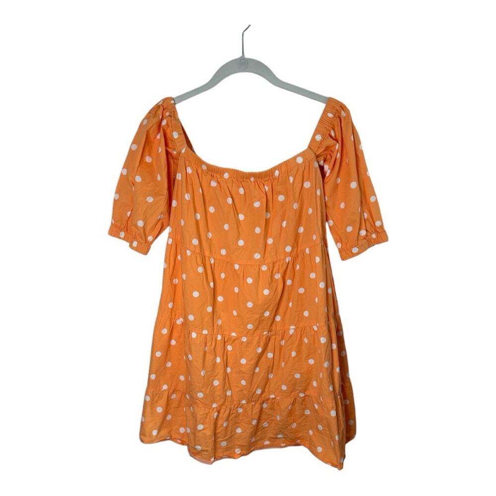 Color Me Courtney Orange and White Polka Dot Off Shoulder Babydoll Dress Size S